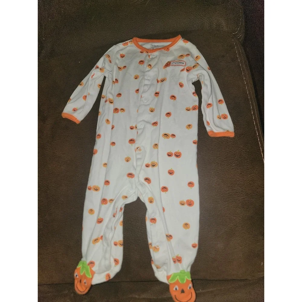 Carter's fall Halloween little pumpkin sleeper romper one piece size 6 months